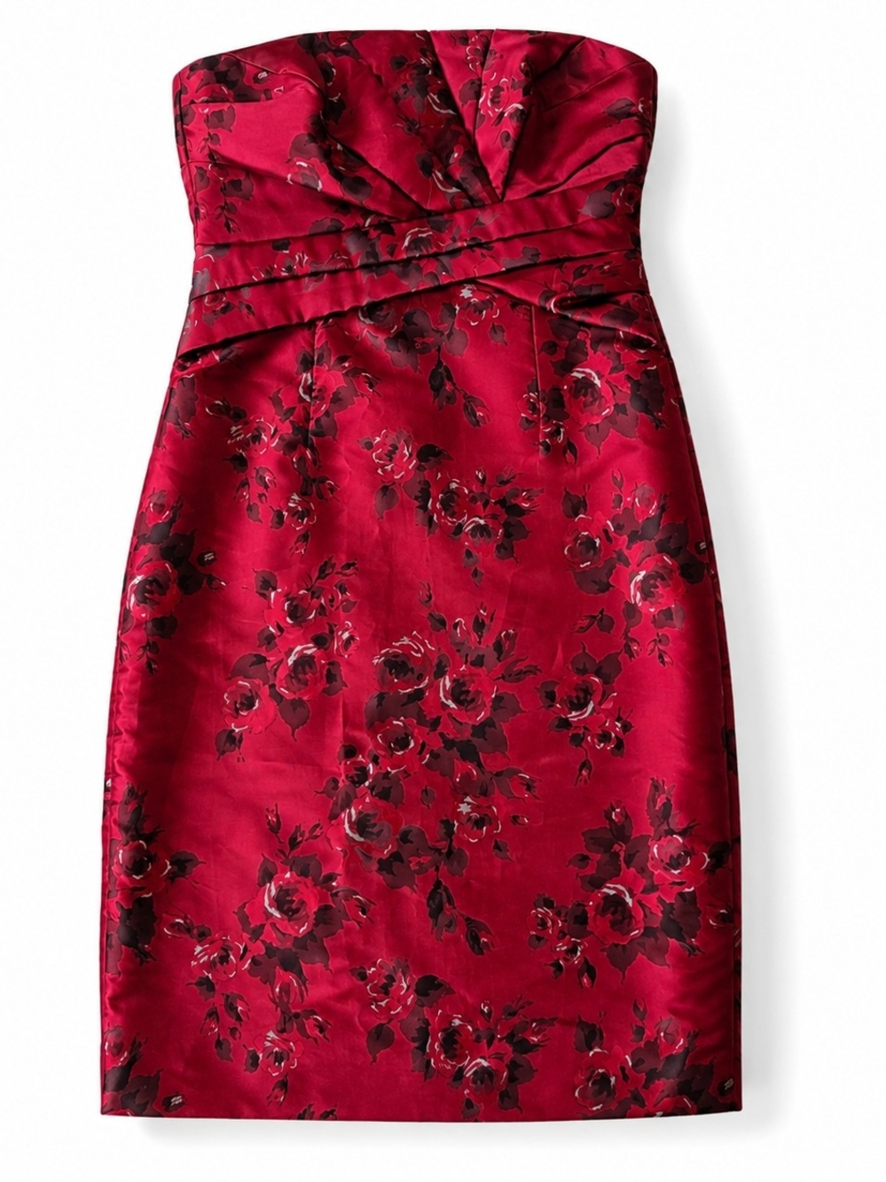 White House Black Market Strapless Floral Sheath Dress in Berry Red